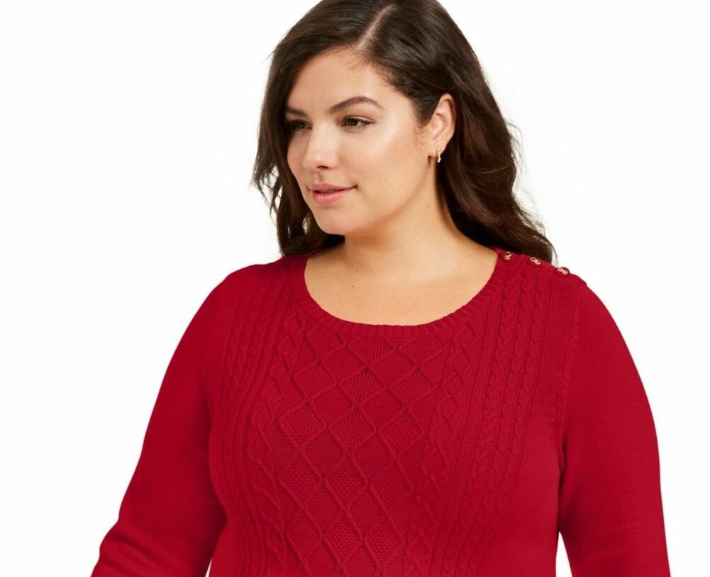 Suéter feminino plus size de tricô trançado Charter Club, vermelho, tamanho extra grande