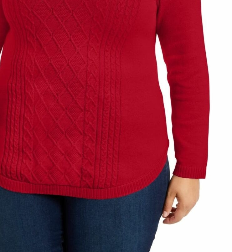 Suéter feminino plus size de tricô trançado Charter Club, vermelho, tamanho extra grande