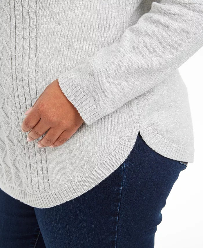 Suéter feminino plus size de tricô com acabamento em botões, tamanho extra grande, cinza, Charter Club