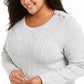 Suéter feminino plus size Charter Club em tricô com acabamento em botões, cinza, tamanho 2 extragrande