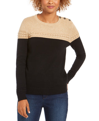 Charter Club Women's Petite Lurex Knit Sweater Black Size Medium