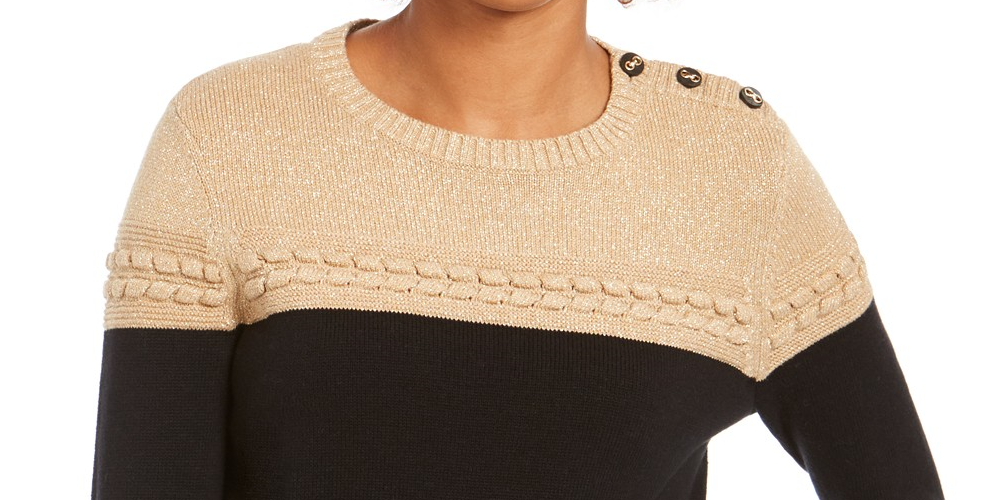 Suéter feminino Charter Club Petite Lurex em malha preta, tamanho médio