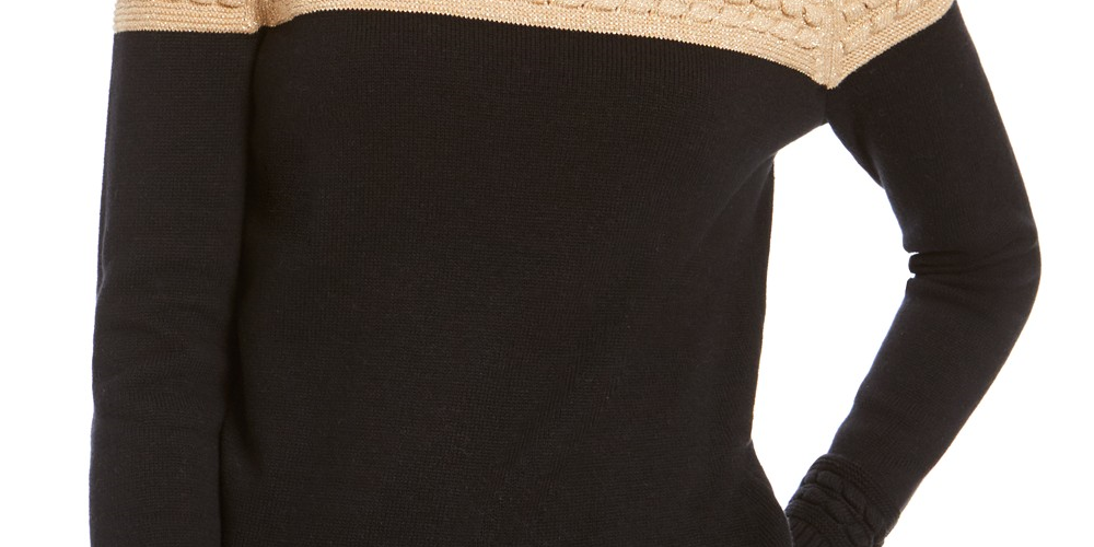 Suéter feminino Charter Club Petite Lurex em malha preta, tamanho médio