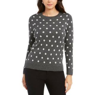 Charter Club Women's Dot-Print Crewneck Sweater Gray Size Large
