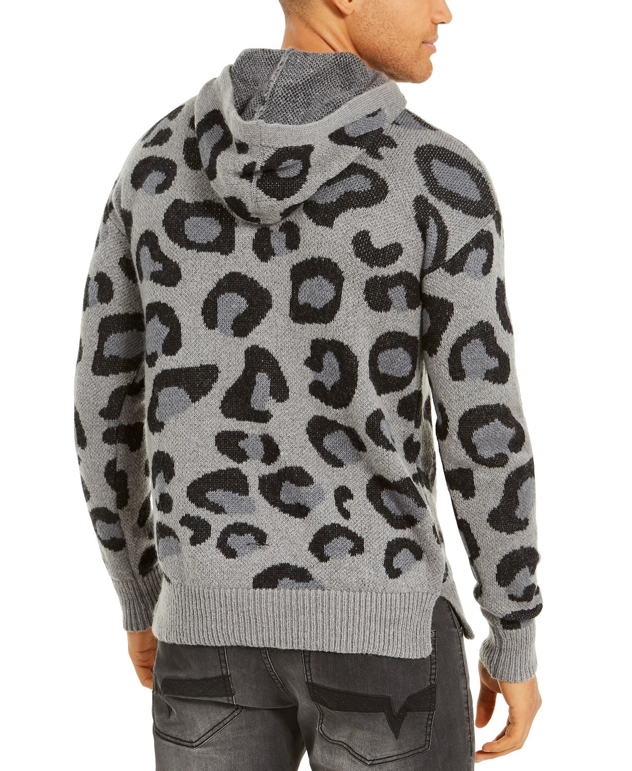 Suéter com capuz masculino de leopardo da INC International Concepts, cinza, tamanho 3, extra grande