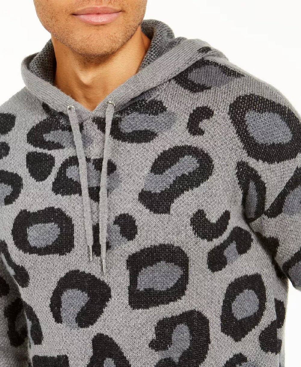 Suéter com capuz masculino de leopardo da INC International Concepts, cinza, tamanho 3, extra grande