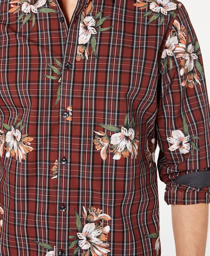 Camisa xadrez floral masculina INC International Concepts vermelha tamanho XXG