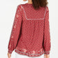 Blusa de malha estilo camponês estampada em mistura de algodão feminina Style &amp; Co, vermelho escuro, tamanho médio