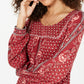 Blusa de malha estilo camponês estampada em mistura de algodão feminina Style &amp; Co, vermelho escuro, tamanho médio