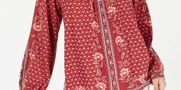 Blusa feminina estampada estilo camponês azul tamanho médio