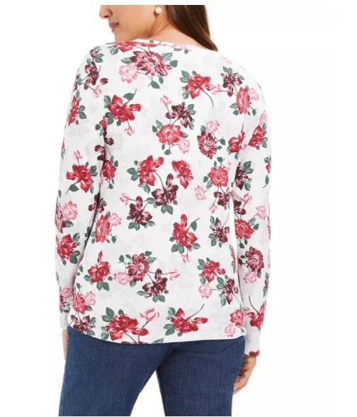 Karen Scott Blusa Henley Feminina Estampa Floral Branca Tamanho P