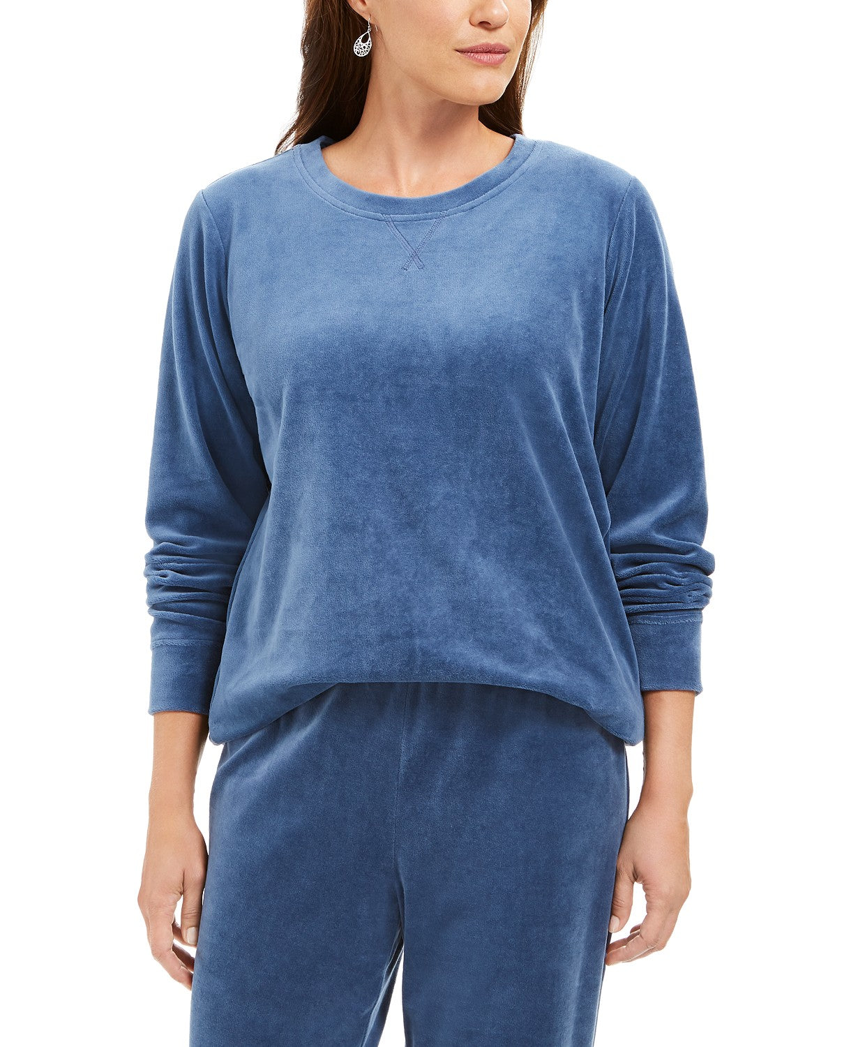 Karen Scott Moletom Feminino Petite Velour Azul Tamanho Petit