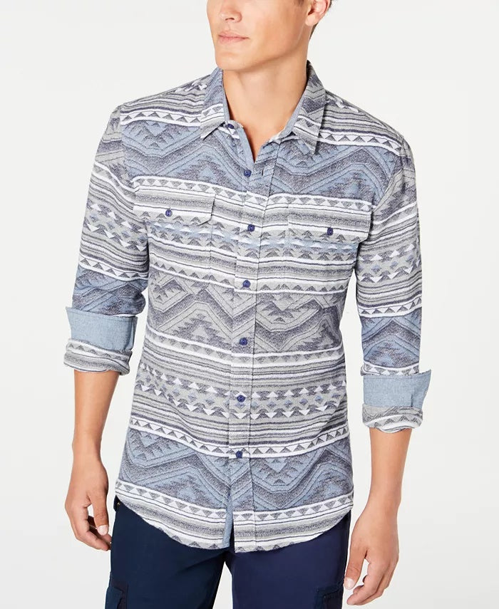 Camisa masculina geométrica jacquard American Rag cinza tamanho XXG