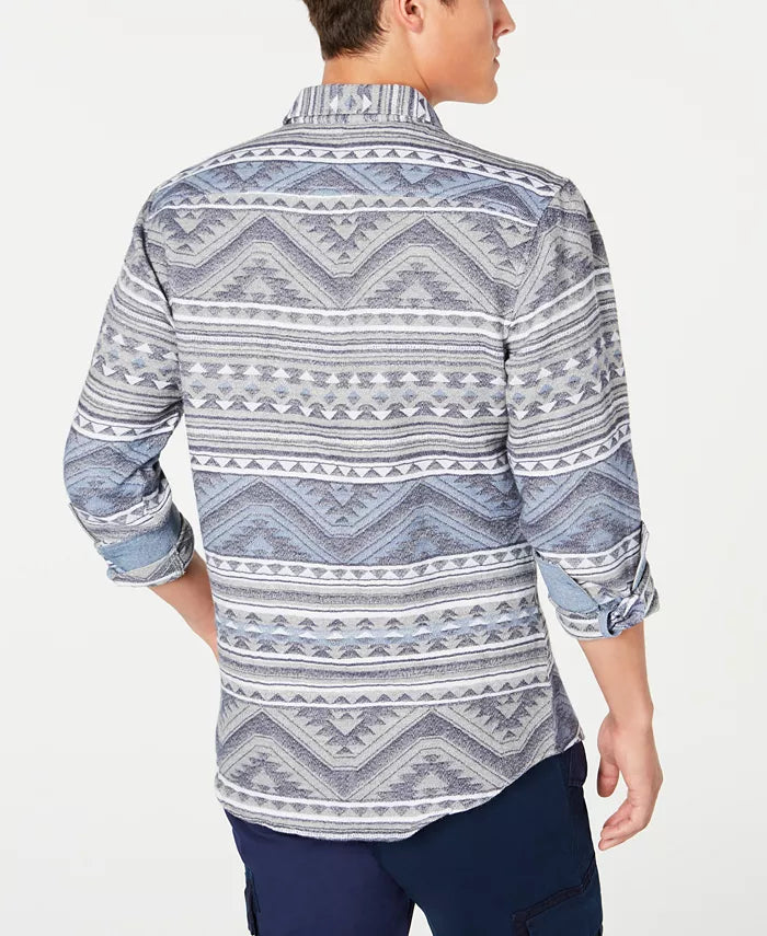 Camisa masculina geométrica jacquard American Rag cinza tamanho XXG