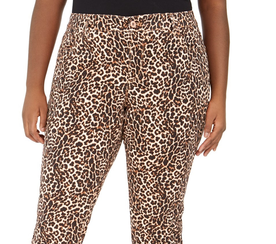 Calça jeans skinny feminina plus size com estampa de leopardo da INC International Concepts, marrom, tamanho SP