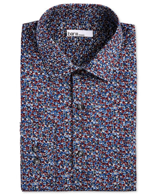 Camisa social masculina Bar III Slim-Fit Performance Stretch com estampa floral, vermelha, tamanho 15-34-35