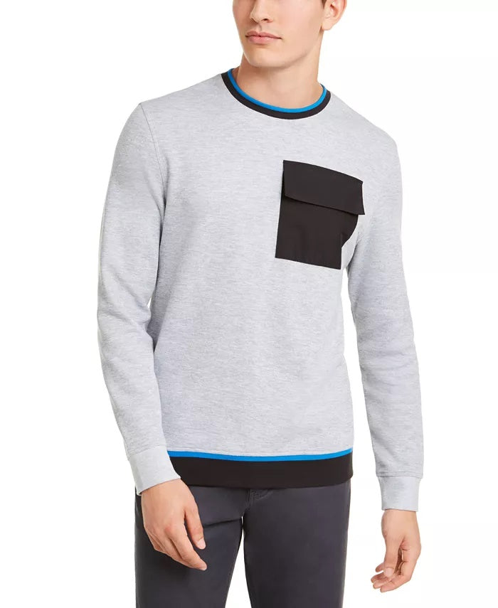 Moletom masculino Alfani com bolso utilitário e gola redonda, cinza escuro, tamanho GG