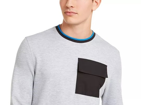 Moletom masculino Alfani com bolso utilitário e gola redonda, cinza escuro, tamanho GG