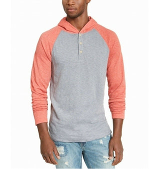 American Rag Moletom com capuz masculino de malha dupla laranja/cinza tamanho médio