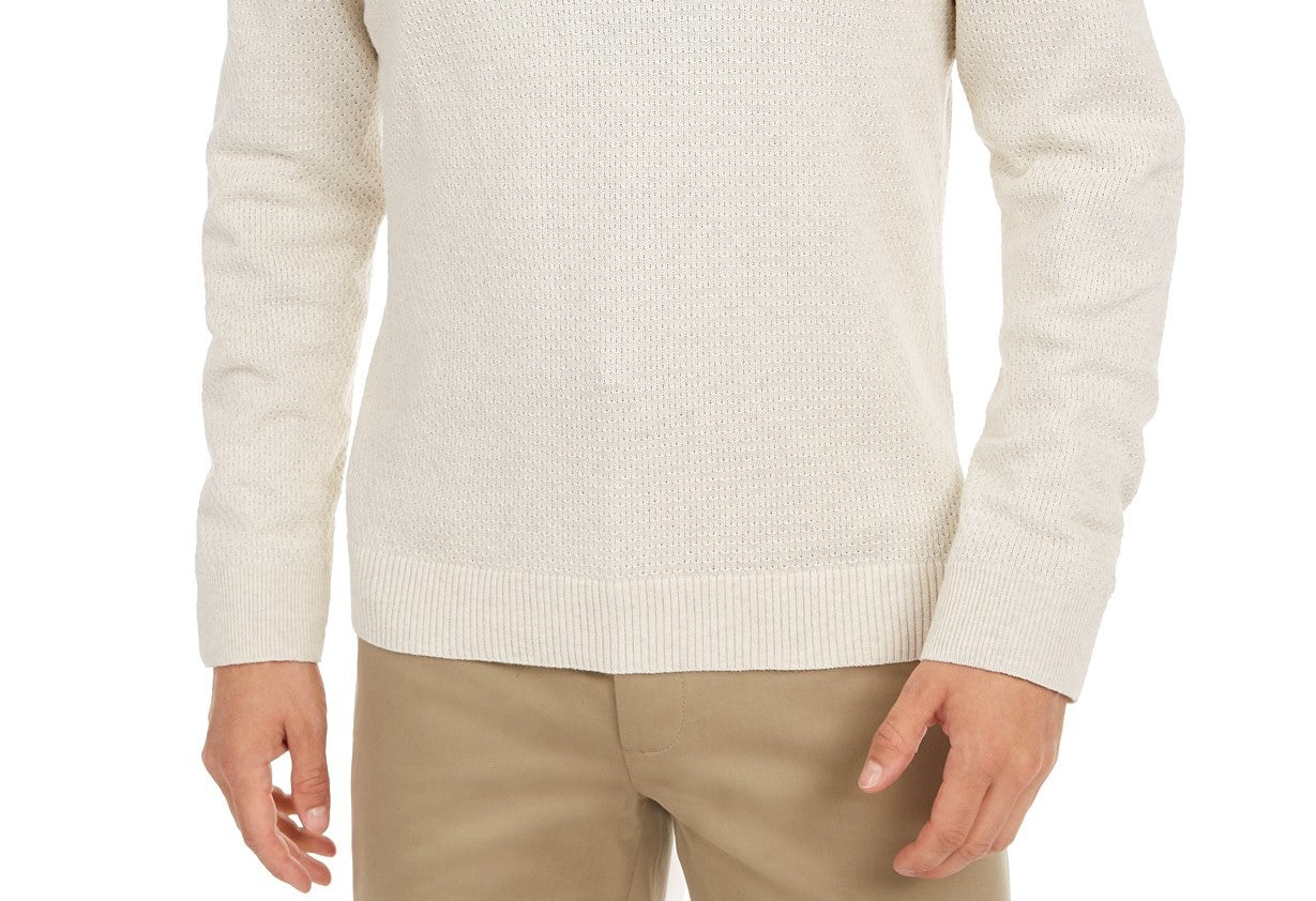 Suéter texturizado de algodão Supima com zíper 1/4 masculino Tasso Elba, bege, tamanho pequeno