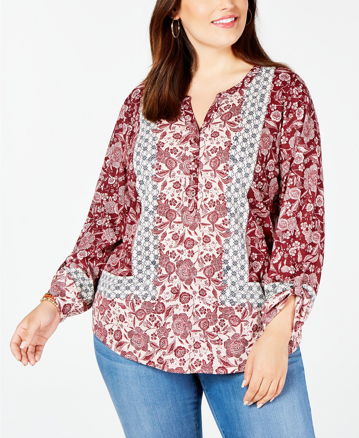 Blusa estampada plus size feminina Style &amp; Co, tamanho vinho, 2X