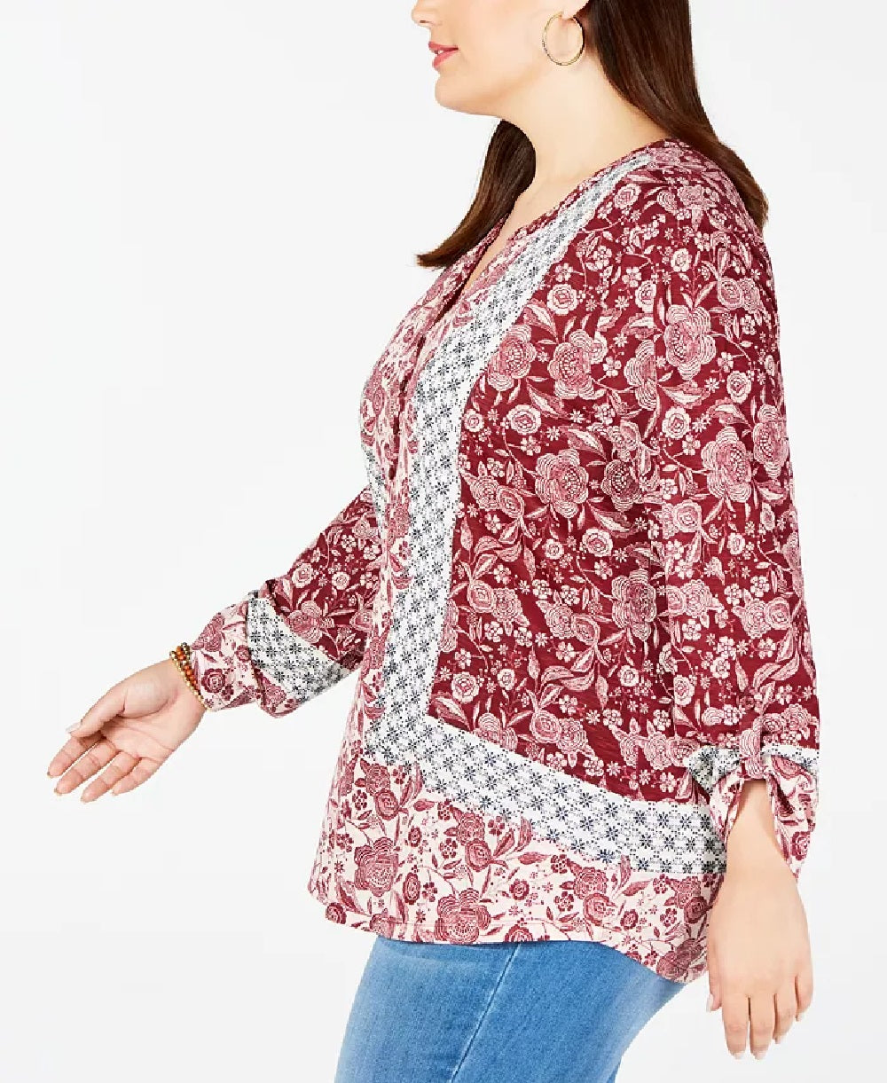 Blusa estampada plus size feminina Style &amp; Co, tamanho vinho, 2X