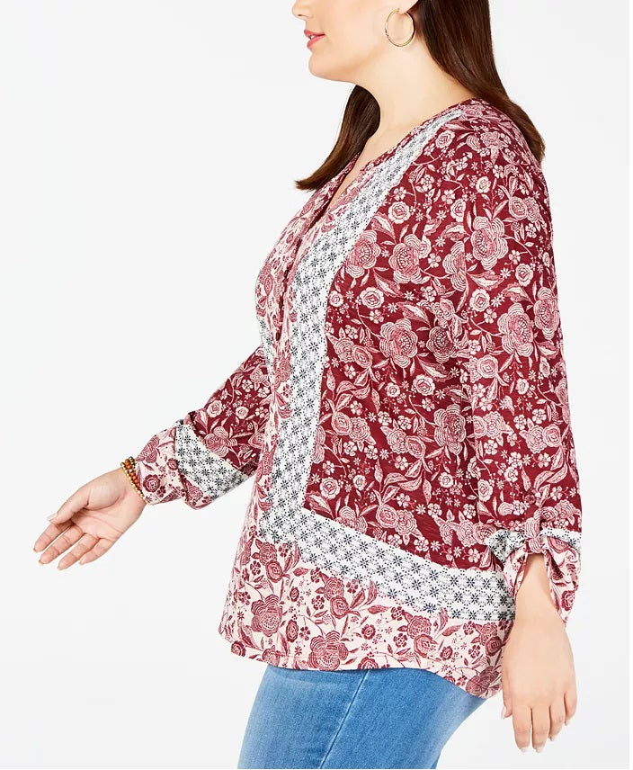 Blusa estampada plus size feminina Style &amp; Co, vermelha escura, tamanho 1X