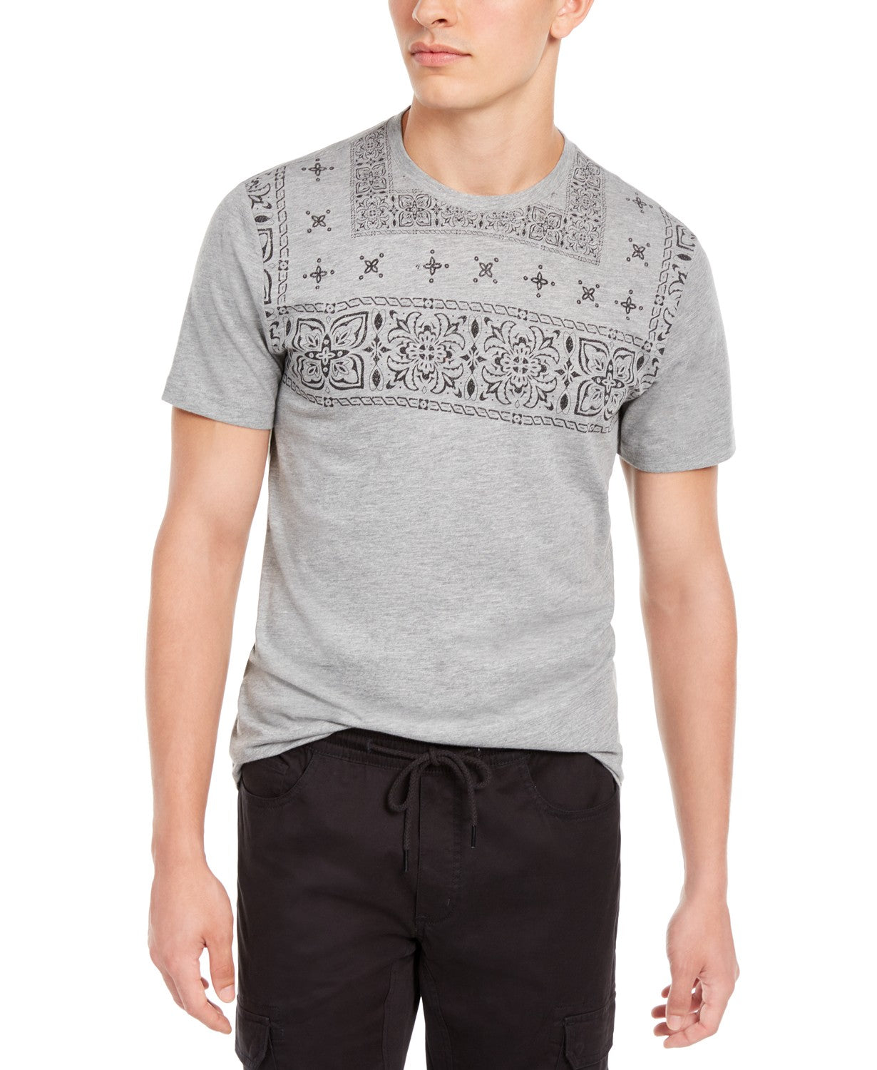 Camiseta masculina American Rag Top-Pattern cinza tamanho extra grande
