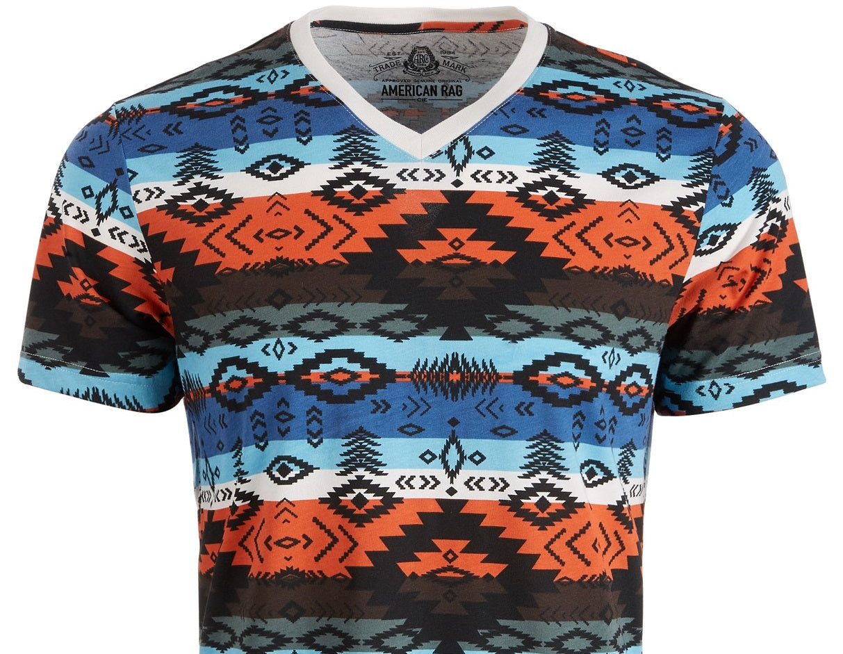 Camiseta listrada masculina American Rag Southwestern laranja tamanho extra grande