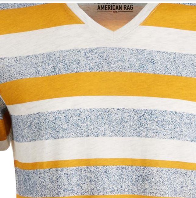 Camiseta listrada masculina American Rag com decote em V, amarela, tamanho grande