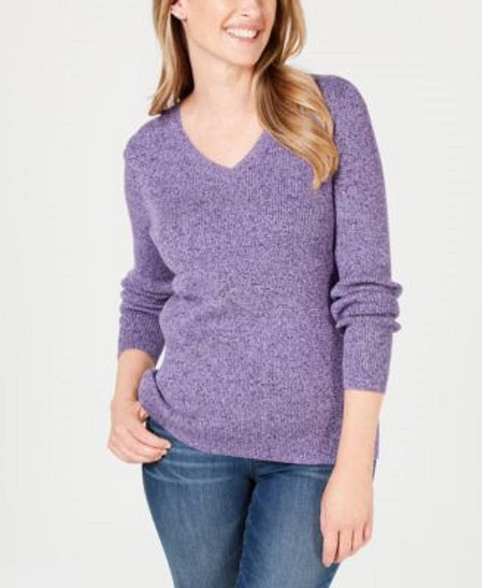 Karen Scott Suéter Feminino Petite Algodão Canelado Marmorizado Roxo Tamanho Petit