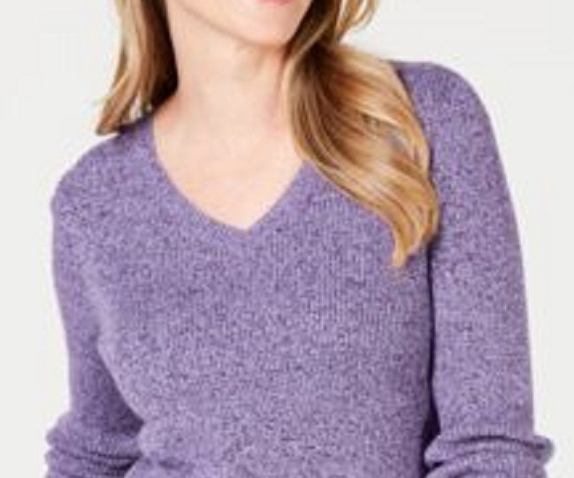 Karen Scott Suéter Feminino Petite Algodão Canelado Marmorizado Roxo Tamanho Petit