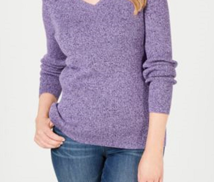 Karen Scott Suéter Feminino Petite Algodão Canelado Marmorizado Roxo Tamanho Petit