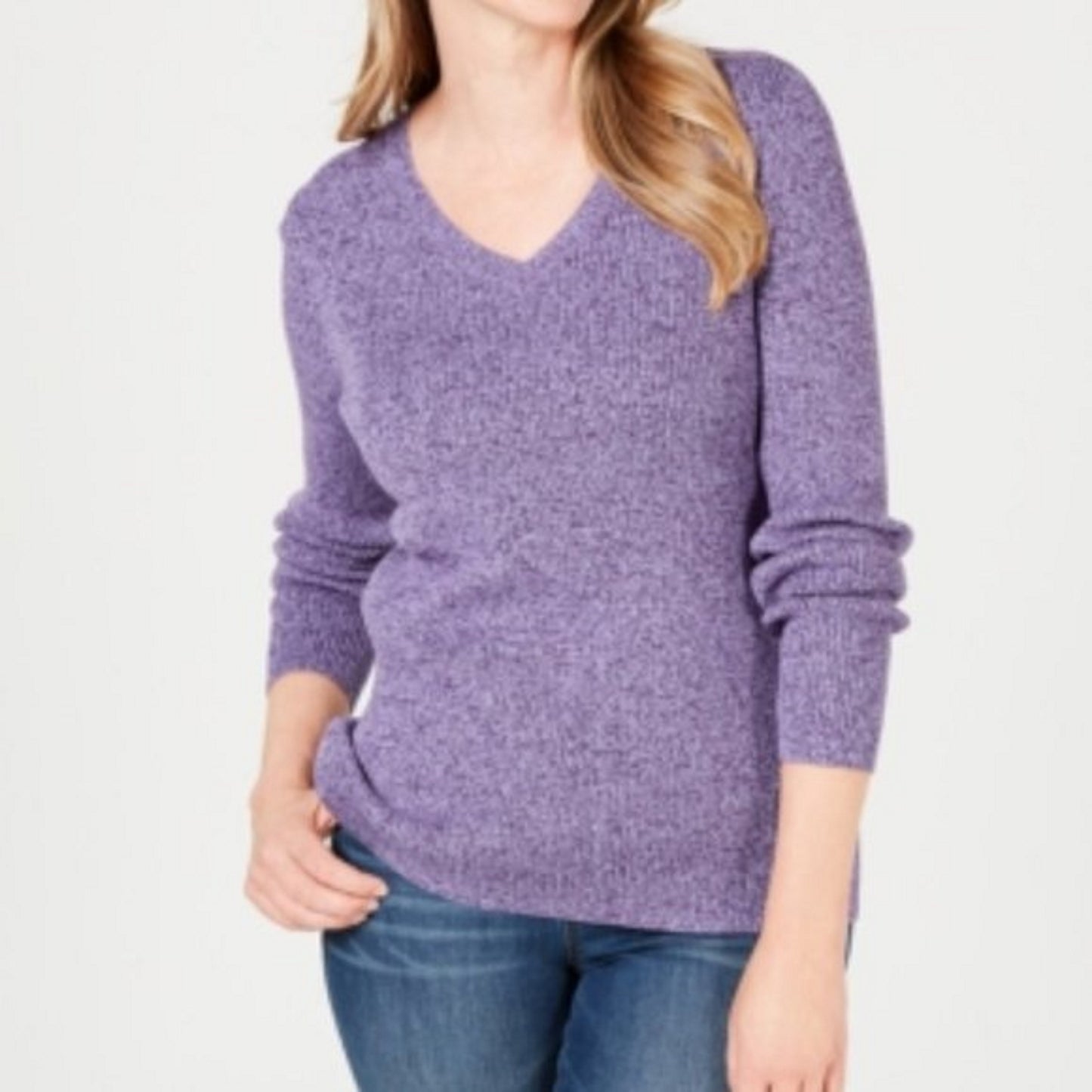 Karen Scott Suéter Feminino Petite Algodão Canelado Marmorizado Roxo Tamanho Petit