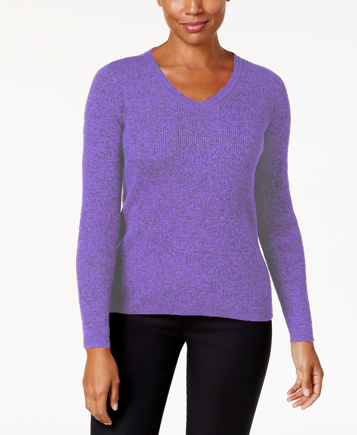 Karen Scott Suéter Feminino Petite Algodão Canelado Marmorizado Roxo Tamanho Petite Médio