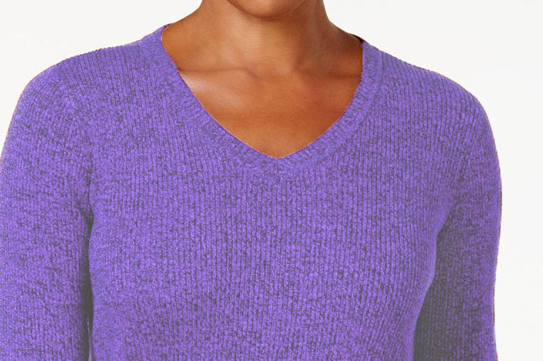 Karen Scott Suéter Feminino Petite Algodão Canelado Marmorizado Roxo Tamanho Petite Médio