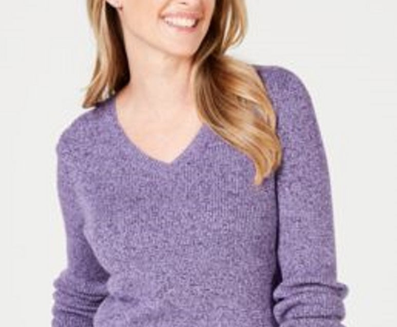 Karen Scott Suéter Feminino Petite Algodão Canelado Marmorizado Roxo Tamanho Petite Pequeno