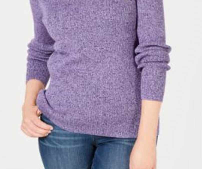 Karen Scott Suéter Feminino Petite Algodão Canelado Marmorizado Roxo Tamanho Petite Pequeno