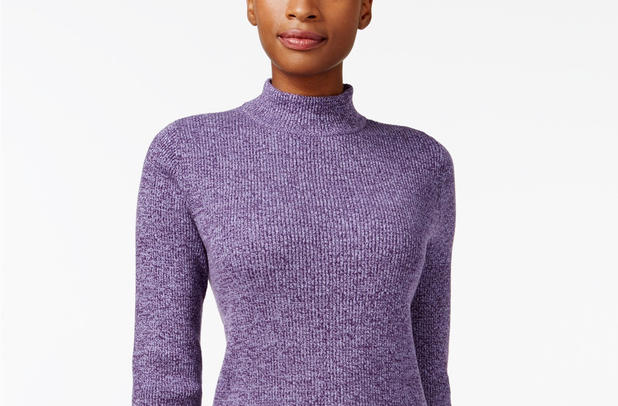 Karen Scott Feminino Petite Malha Canelada Algodão Gola Alta Roxo Tamanho Petit Extra Grande