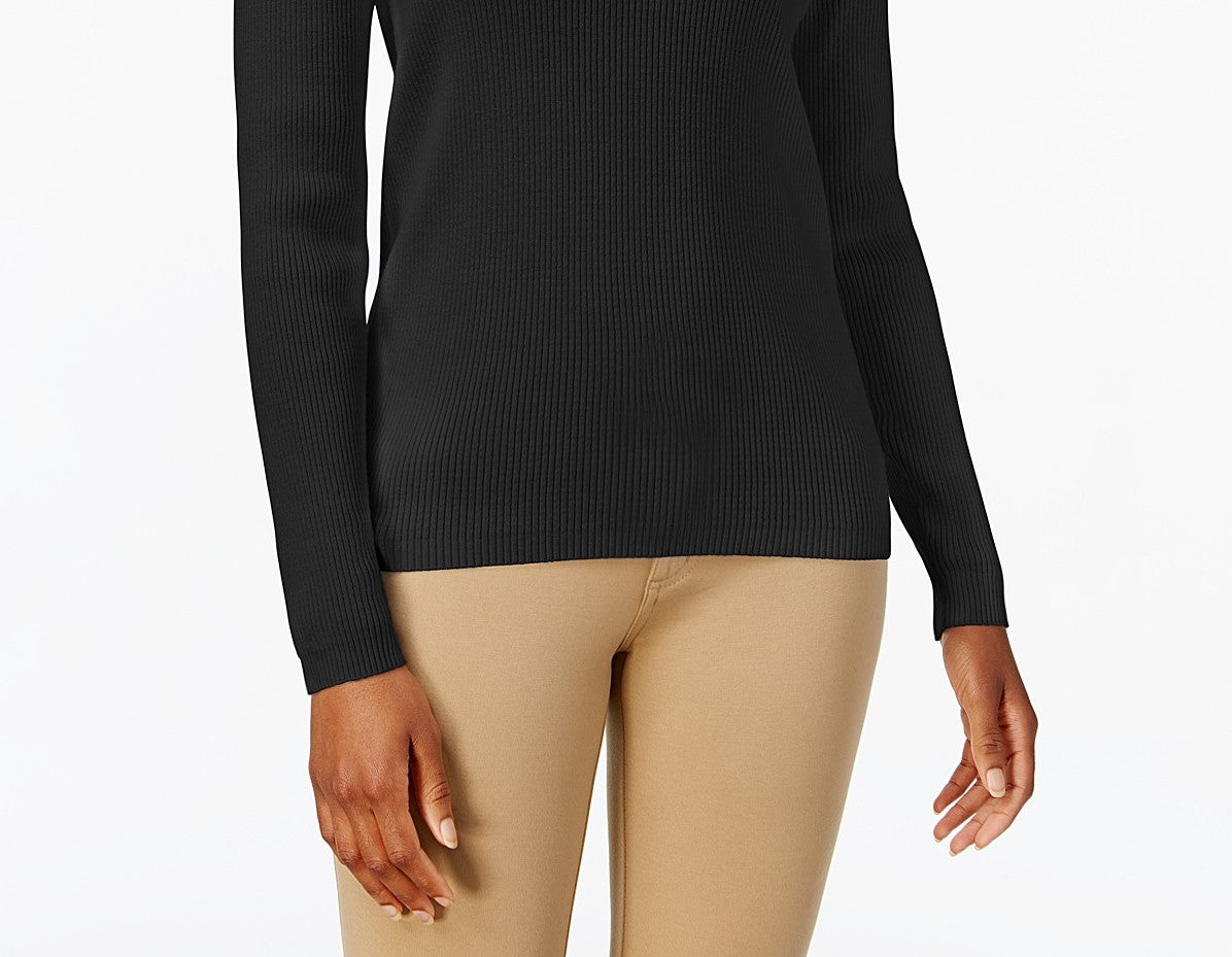 Karen Scott Suéter Feminino de Algodão com Gola V Preto Tamanho Extra Pequeno