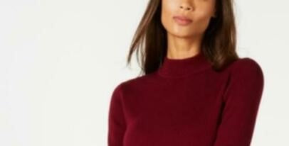 Karen Scott Blusa feminina de algodão canelado com gola alta, vermelha, tamanho extra grande