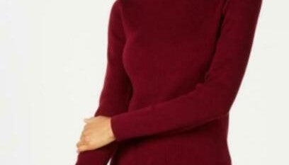 Karen Scott Blusa feminina de algodão canelado com gola alta, vermelha, tamanho extra grande