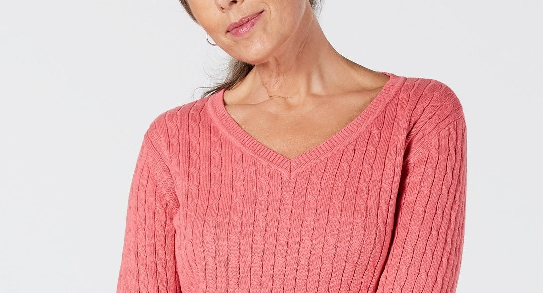 Karen Scott Suéter Feminino de Tricô Liso com Gola V Blush Tamanho 2 Extra Grande