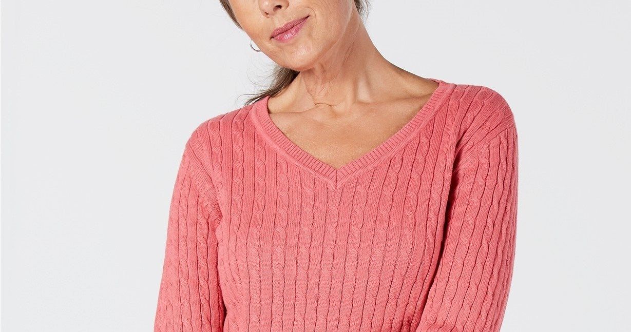 Karen Scott Suéter Feminino de Malha Lisa com Gola V Rosa Tamanho 2 Extra Grande