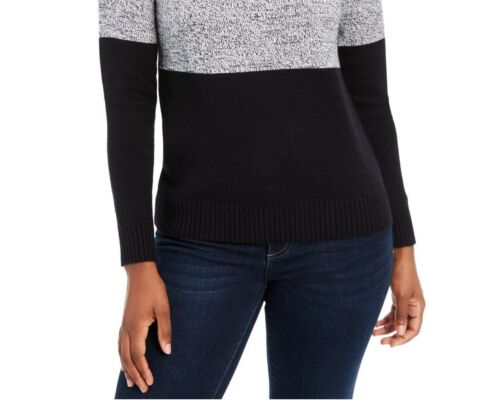 Karen Scott Suéter de gola alta de algodão feminino, preto e cinza, tamanho PET/P