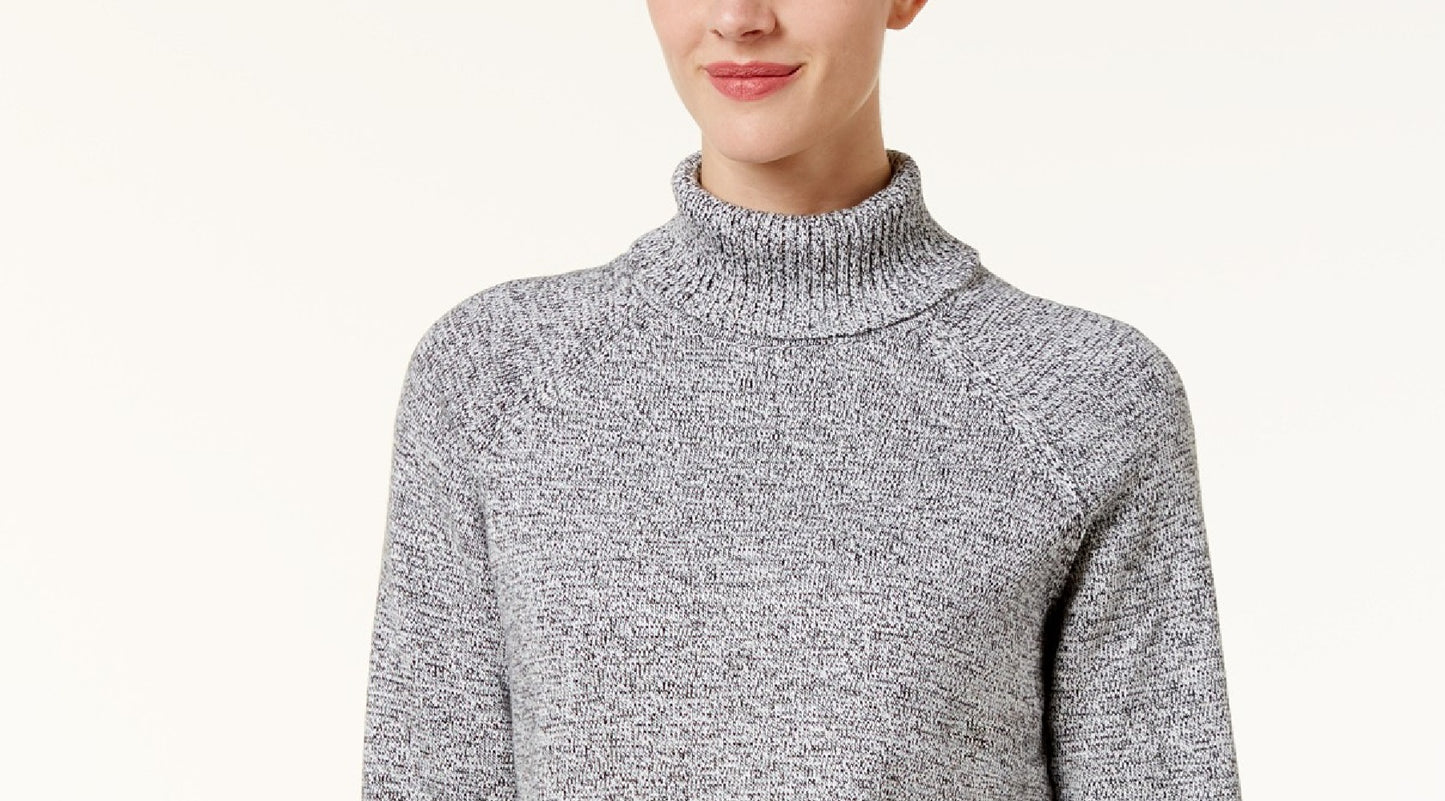 Karen Scott Suéter Feminino de Algodão Marmorizado com Gola Alta Cinza Tamanho Grande