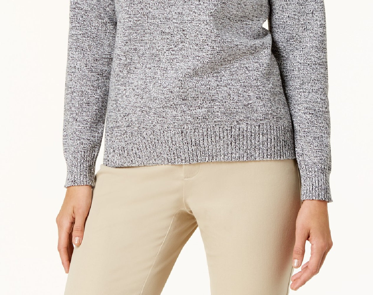 Karen Scott Suéter Feminino de Algodão Marmorizado com Gola Alta Cinza Tamanho Grande