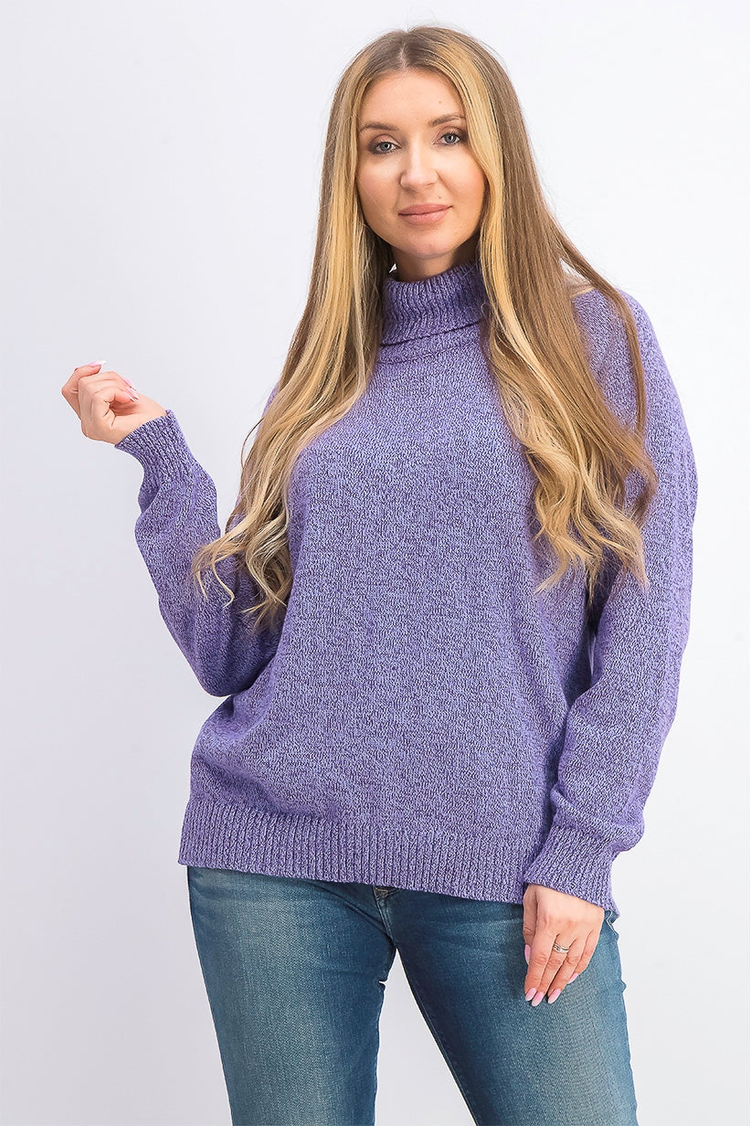 Karen Scott Suéter Feminino de Gola Alta em Algodão Marmoreado Roxo Tamanho X-G