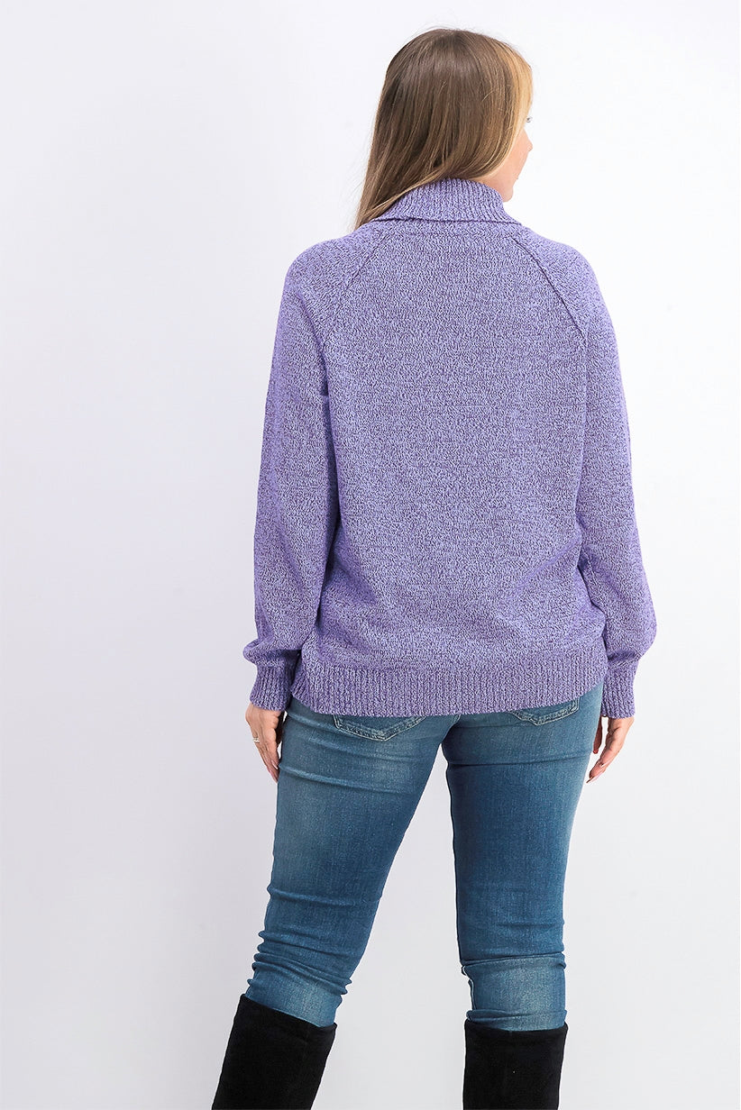 Karen Scott Suéter Feminino de Gola Alta em Algodão Marmoreado Roxo Tamanho X-G