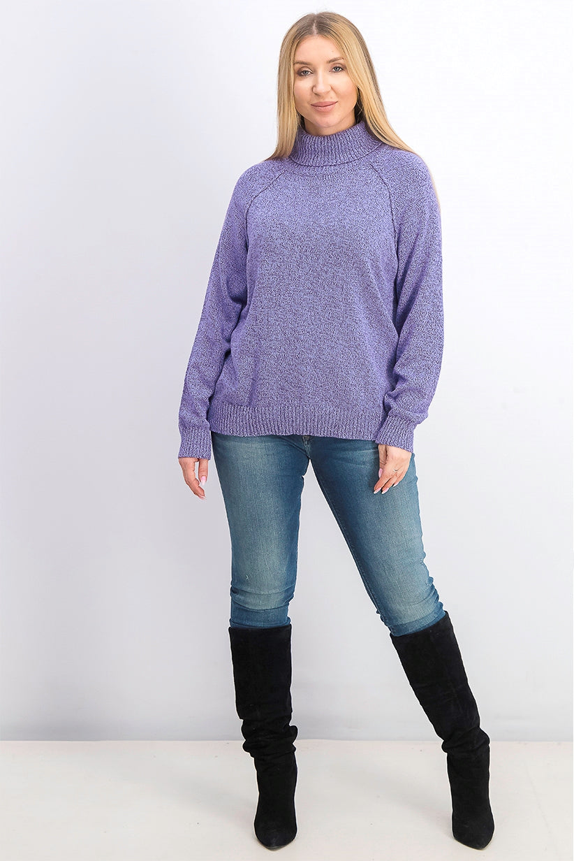 Karen Scott Suéter Feminino de Gola Alta em Algodão Marmoreado Roxo Tamanho X-G